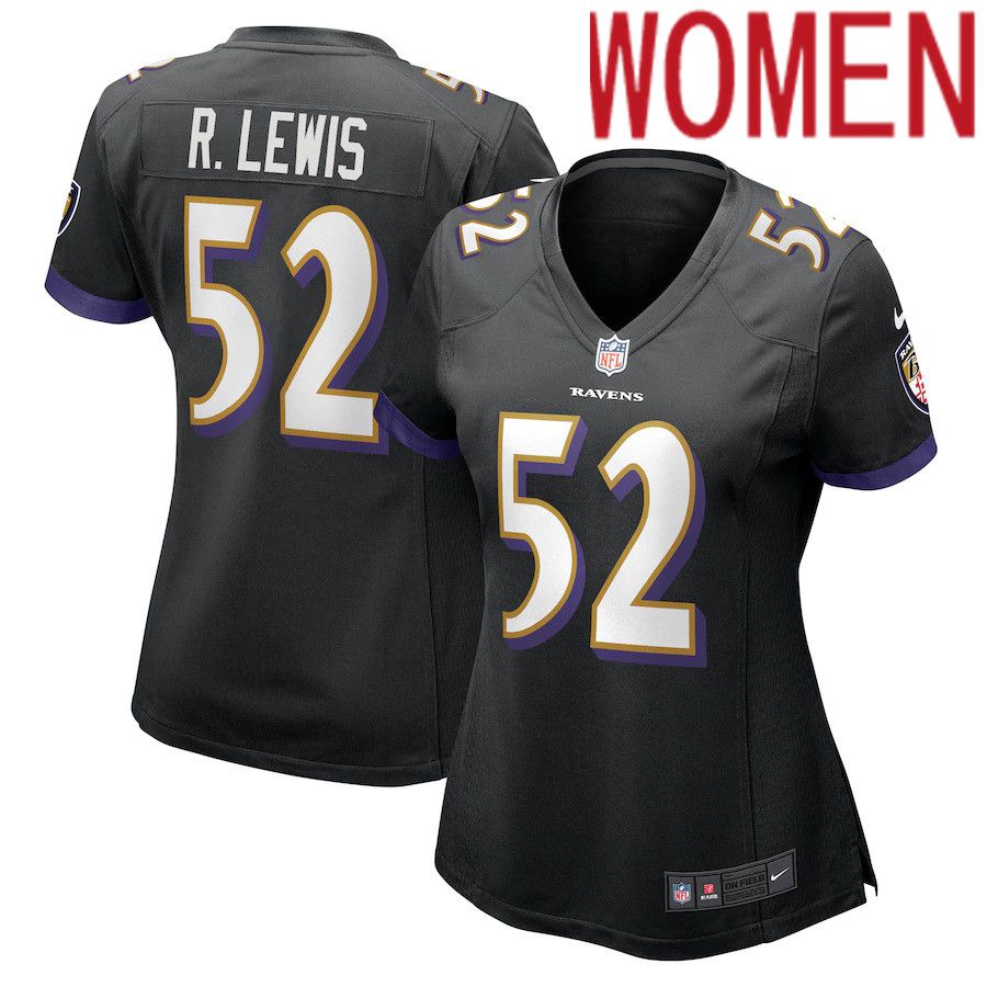 Women Baltimore Ravens #52 Ray Lewis Nike Black Retired Player NFL Jersey->women nfl jersey->Women Jersey